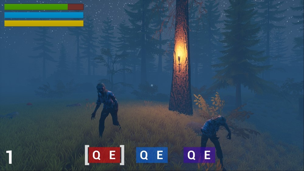 A screenshot showing night-time in a forest in the game Regime of Shadows