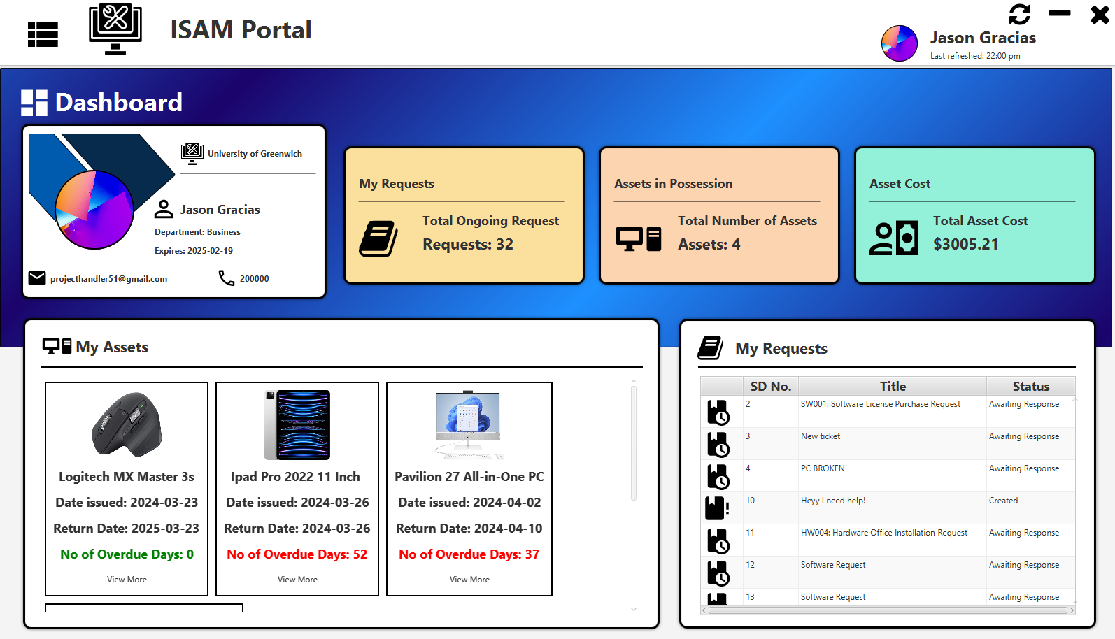 A screenshot of the ISAM Portal client view